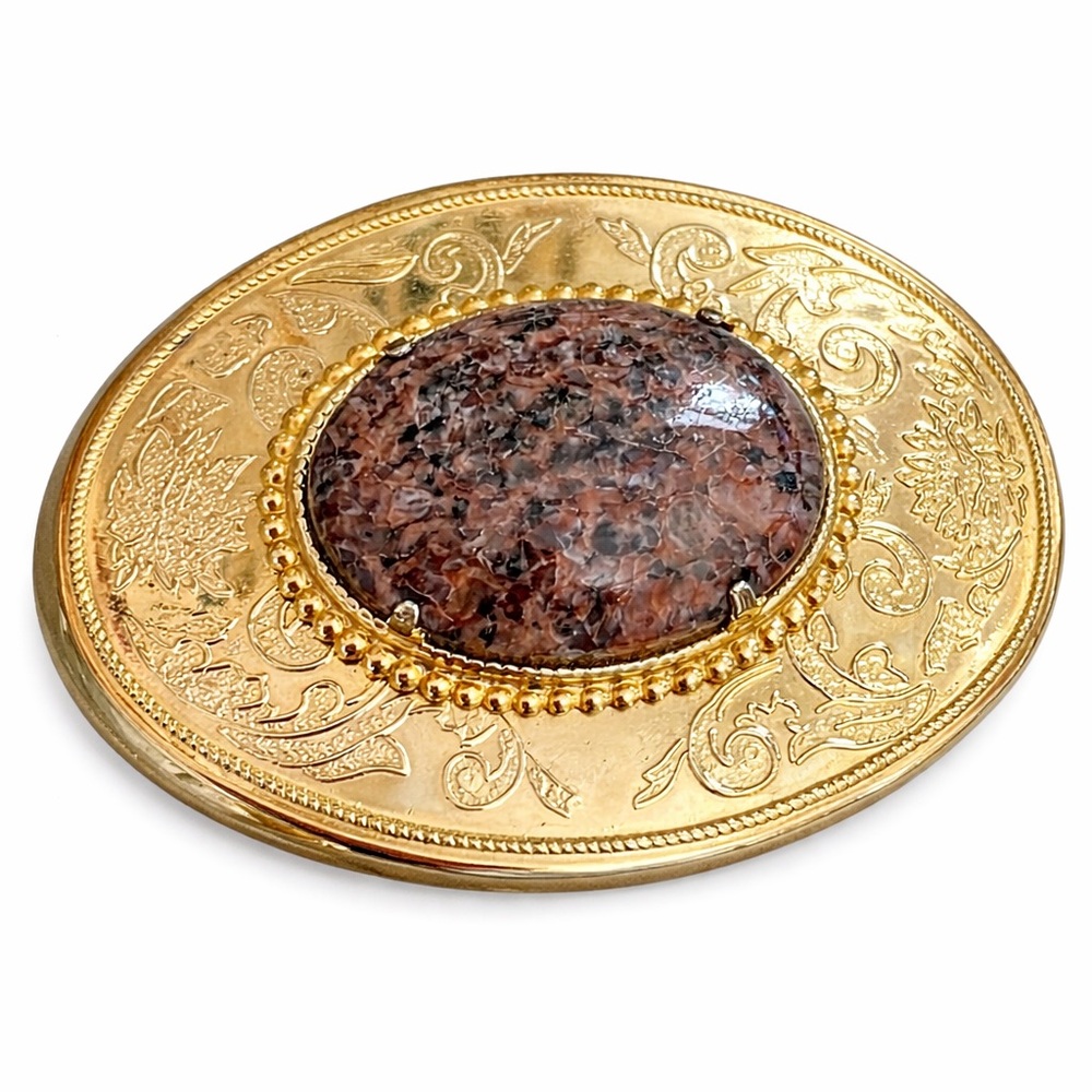 Vintage Gold Tone Western Belt Buckle with Large Oval Stone Cabochon